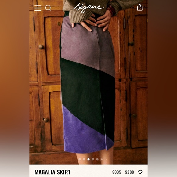 Sezane Colorblock Suede Midi Skirt in Brown, Green, Purple - Picture 8 of 10